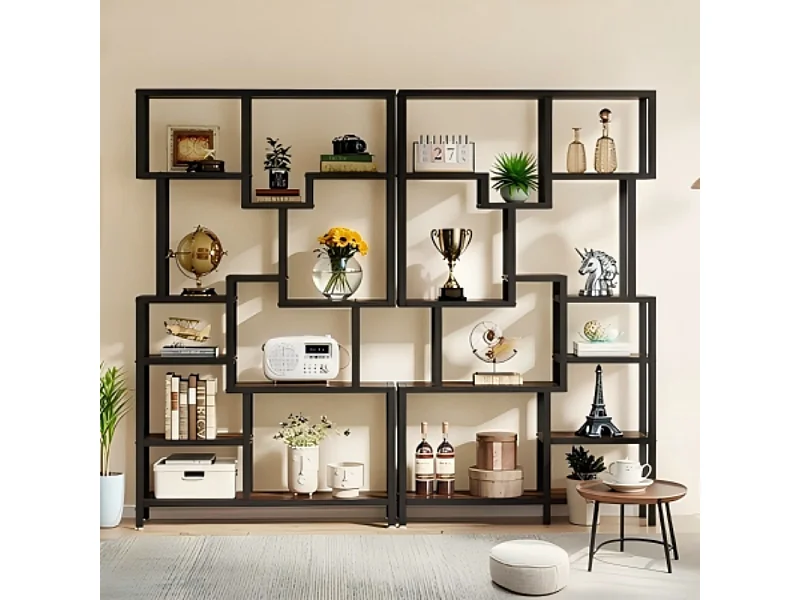 Bibliothèque Industrielle à 7 Niveaux de Rangement, Bibliothèque de 180 cm de Hauteur, étagère Ouverte avec Cadre en métal