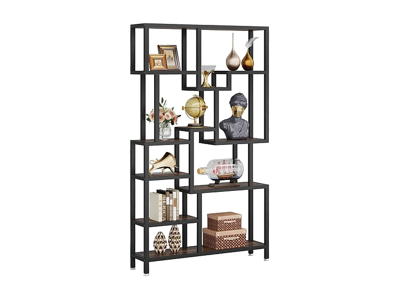 Bibliothèque Industrielle à 7 Niveaux de Rangement, Bibliothèque de 180 cm de Hauteur, étagère Ouverte avec Cadre en métal