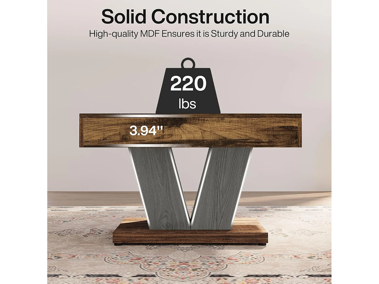 Table Basse Carrée 80cm, Table Basse En Bois Pour Salon, Moderne/Industriel/Rustique, Marron et Noir