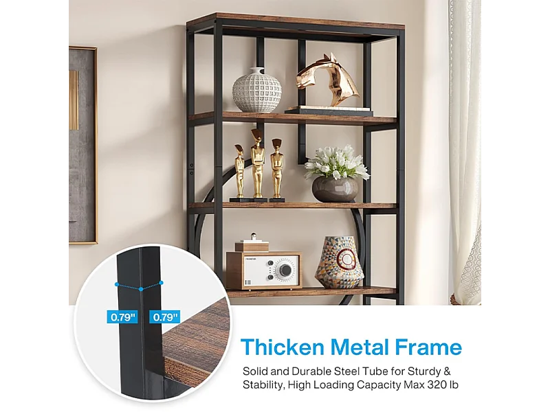 Bibliothèque Industrielle à 6 Niveaux, Haute Étagère Autonome avec Meuble de Rangement à 5 Ouvertures pour Salon