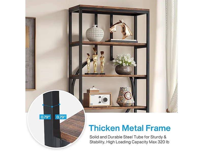 Bibliothèque Industrielle à 6 Niveaux, Haute Étagère Autonome avec Meuble de Rangement à 5 Ouvertures pour Salon