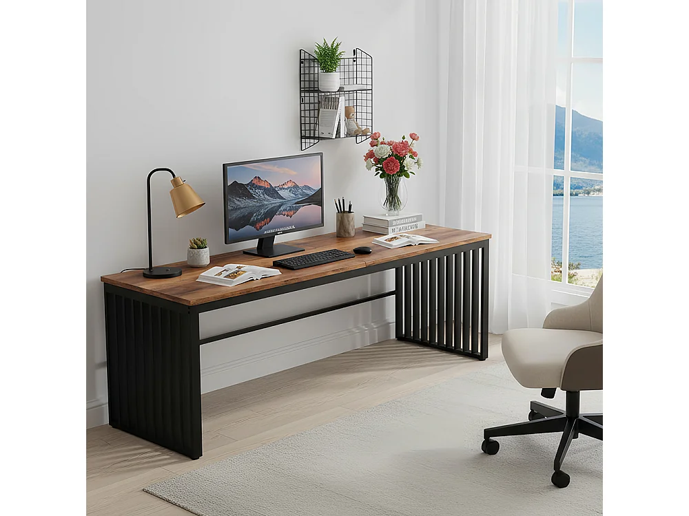 Bureau d'ordinateur, 180 cm Grand Bureau, Poste de Travail pour Bureau à Domicile, Table de conférence, Marron