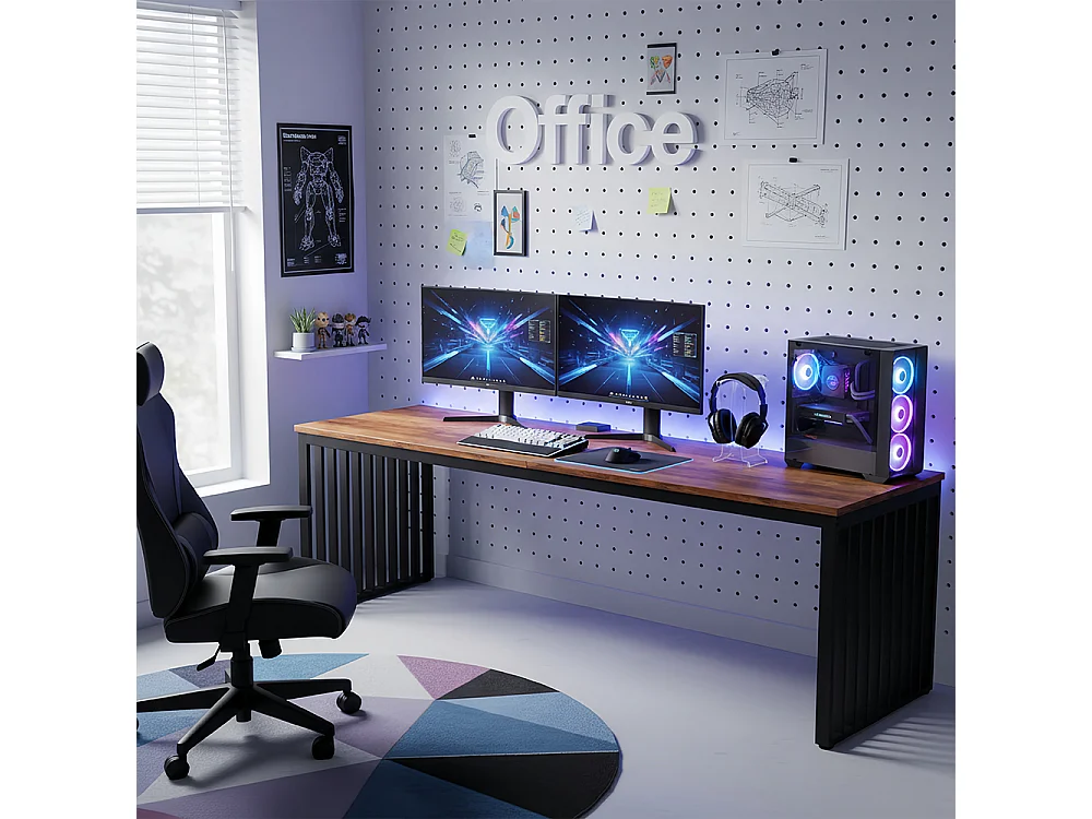 Bureau d'ordinateur, 180 cm Grand Bureau, Poste de Travail pour Bureau à Domicile, Table de conférence, Marron