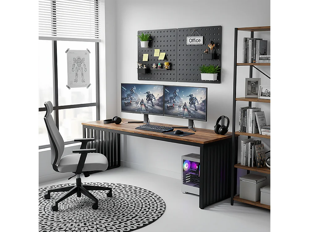 Bureau d'ordinateur, 180 cm Grand Bureau, Poste de Travail pour Bureau à Domicile, Table de conférence, Marron