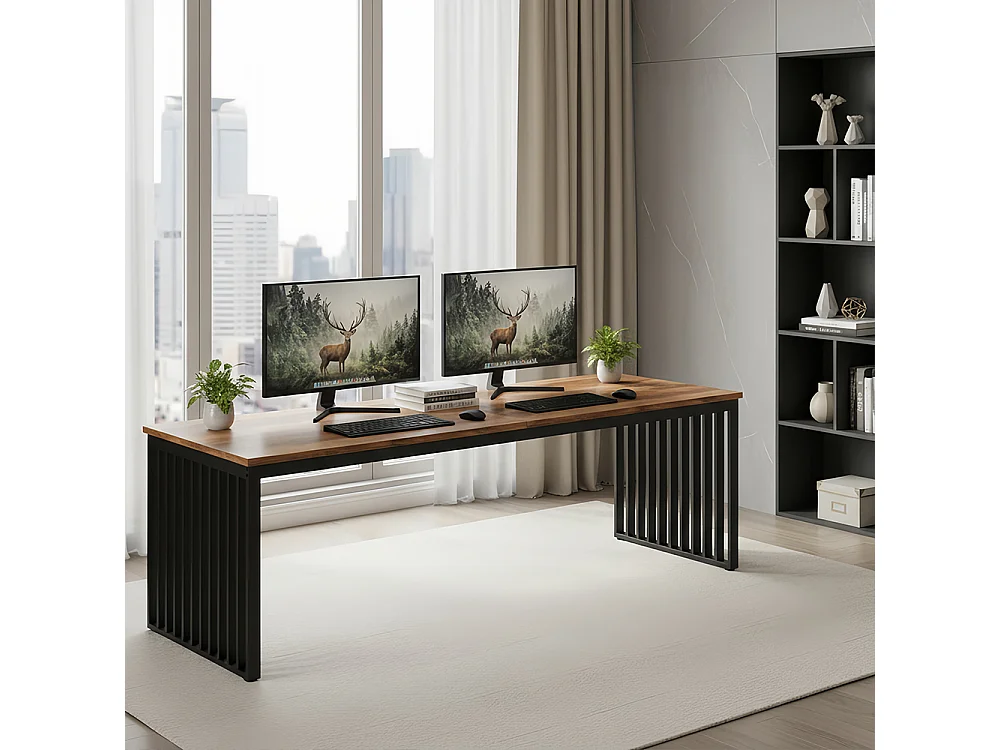 Bureau d'ordinateur, 180 cm Grand Bureau, Poste de Travail pour Bureau à Domicile, Table de conférence, Marron