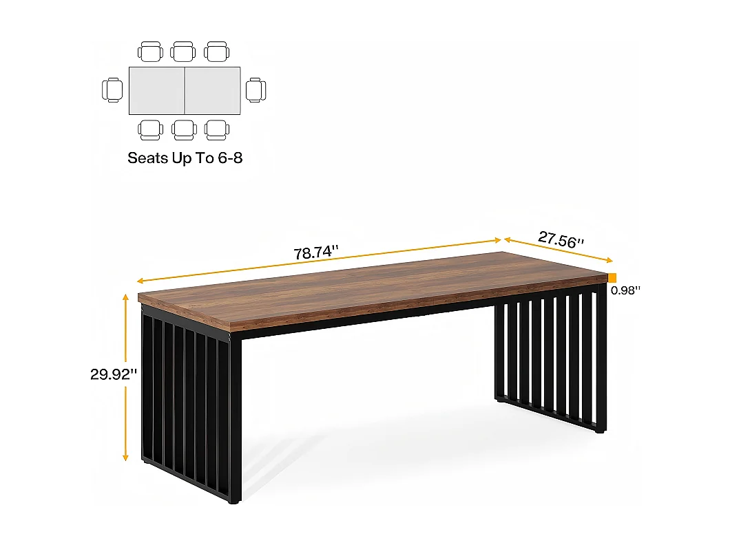 Bureau d'ordinateur, 180 cm Grand Bureau, Poste de Travail pour Bureau à Domicile, Table de conférence, Marron