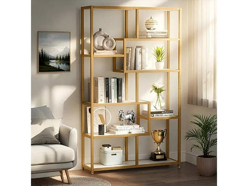 Bibliothèque à 8 niveaux de Rangement, 100 x 30 x 180 cm Étagère indépendante, Étagères d'Affichage sur Pied