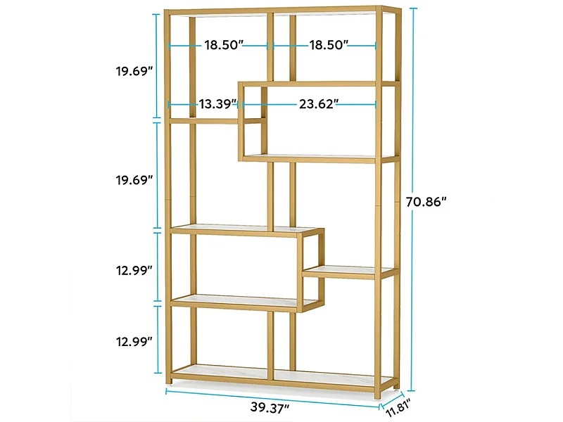 Bibliothèque à 8 niveaux de Rangement, 100 x 30 x 180 cm Étagère indépendante, Étagères d'Affichage sur Pied