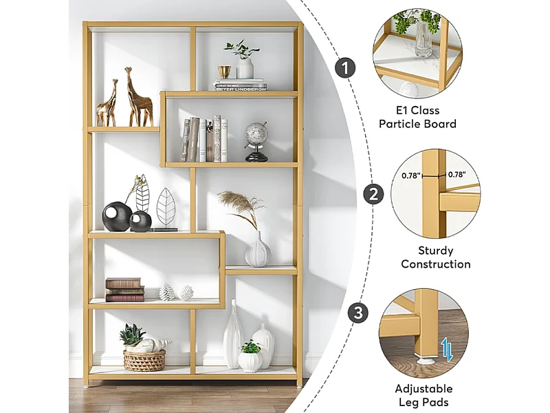 Bibliothèque à 8 niveaux de Rangement, 100 x 30 x 180 cm Étagère indépendante, Étagères d'Affichage sur Pied