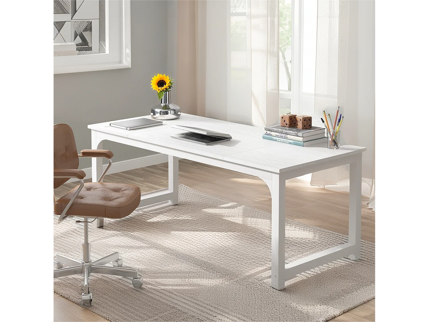 Bureau pour Ordinateur Portable, Bureau d’étude pour Le télétravail, Poste de Travail pour Bureau, Chambre, Blanc
