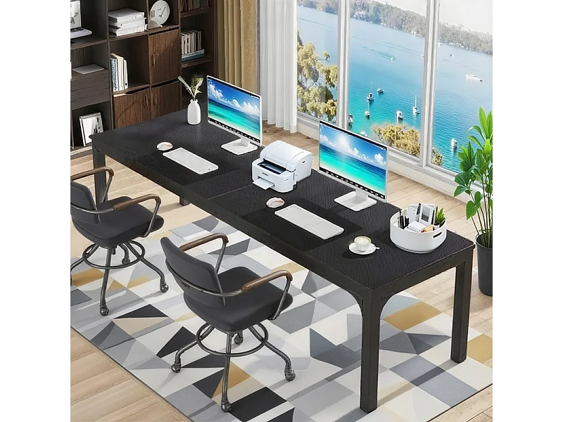 Bureau Informatique, Bureau pour Ordinateur Portable, Table d’étude , Double Bureau Long 200 x 70 x 75 cm, Noir