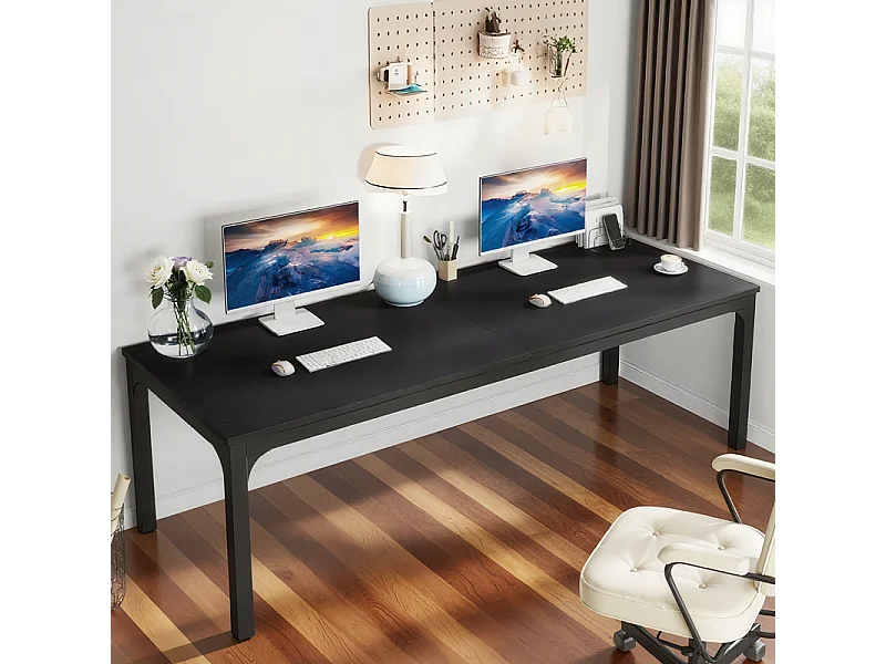 Bureau Informatique, Bureau pour Ordinateur Portable, Table d’étude , Double Bureau Long 200 x 70 x 75 cm, Noir