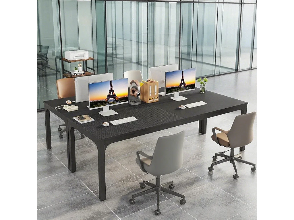 Bureau Informatique, Bureau pour Ordinateur Portable, Table d’étude , Double Bureau Long 200 x 70 x 75 cm, Noir