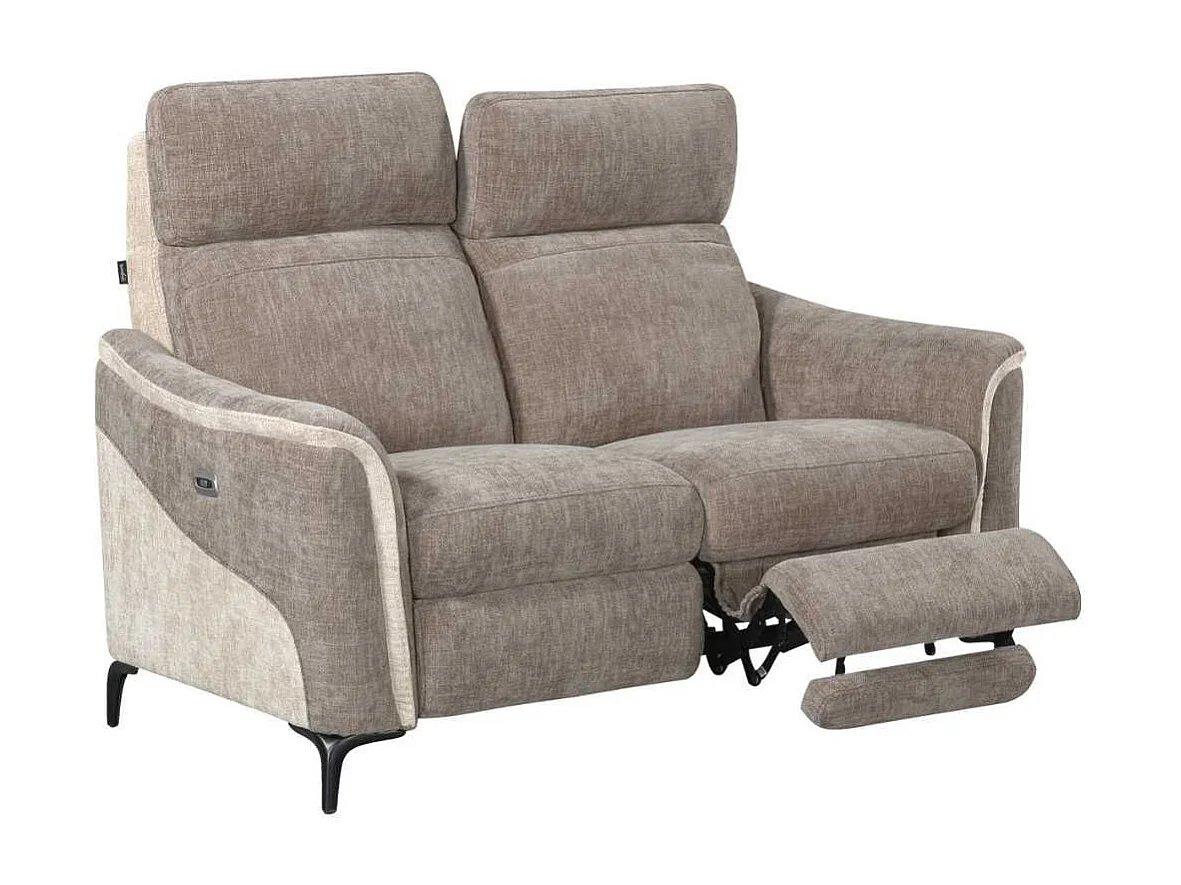 Canapé 2 places relax électrique tissu maillé ultra doux bicolore moka et beige - SOLLYS