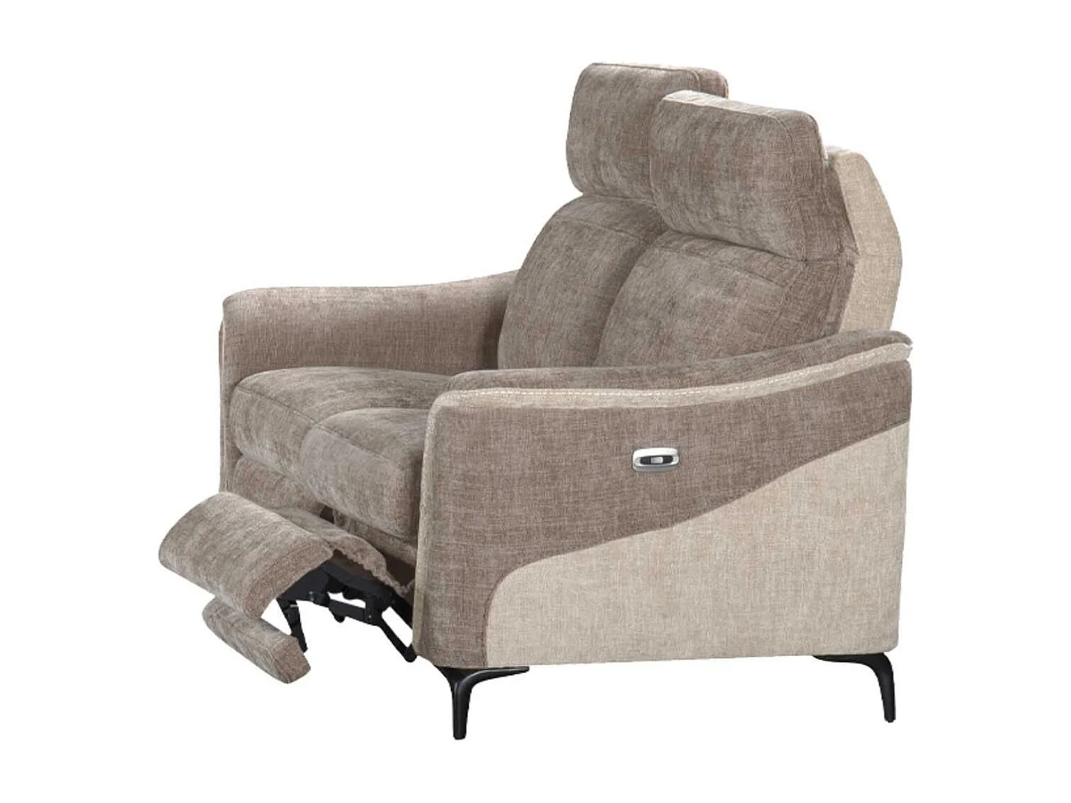 Canapé 2 places relax électrique tissu maillé ultra doux bicolore moka et beige - SOLLYS