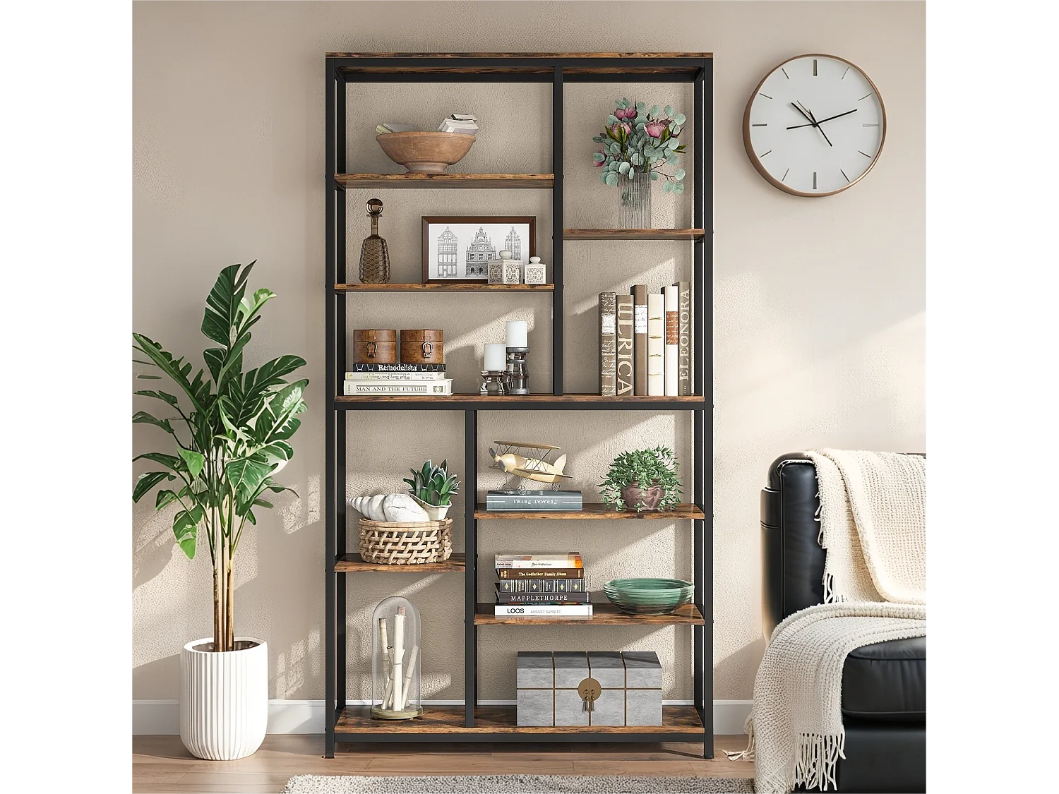 Bibliothèque 200cm , Étagère de Rangement à 9 Niveaux, Meuble de Rangement, Bibliothèque Industrielle Metal