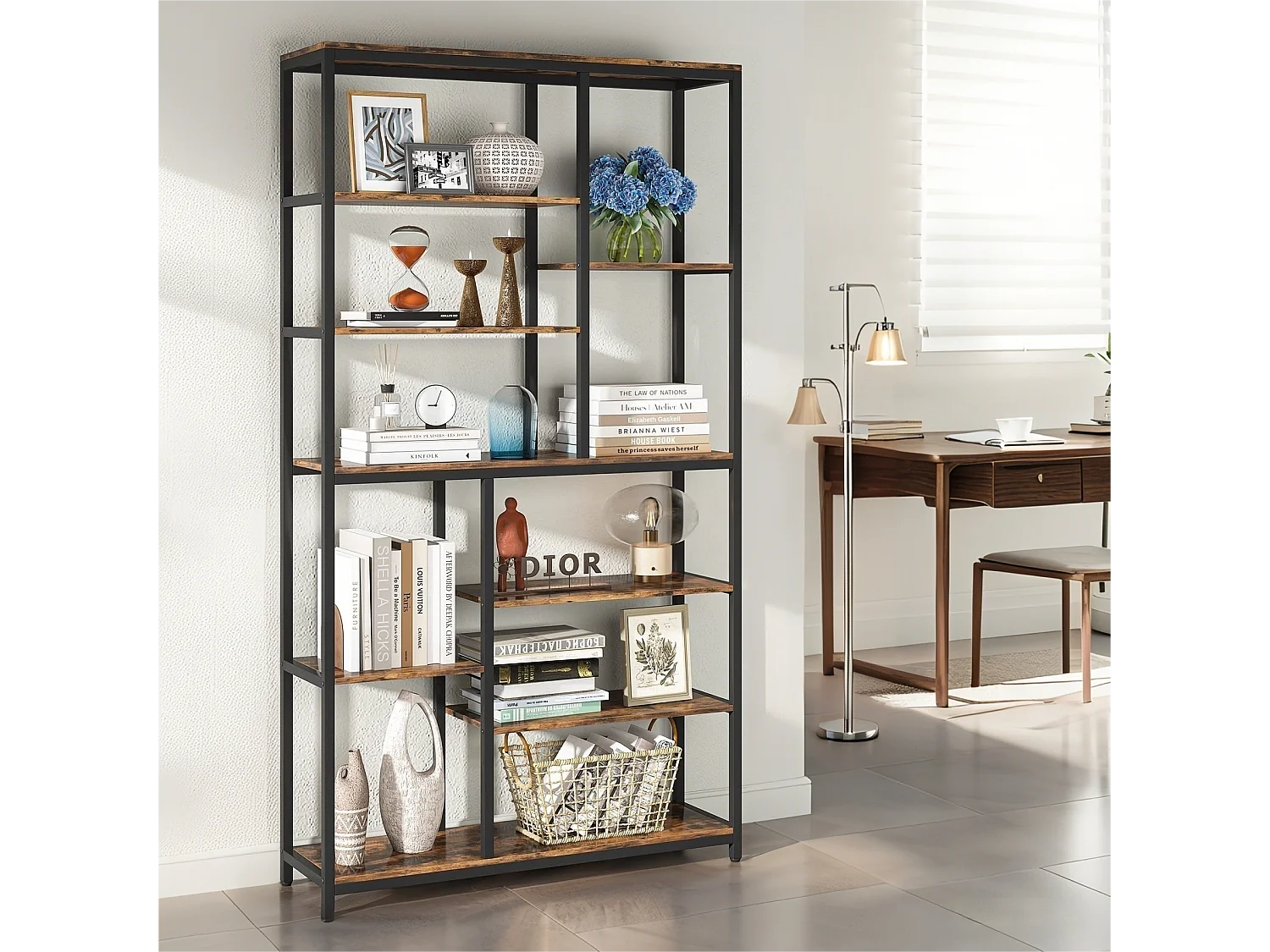 Bibliothèque 200cm , Étagère de Rangement à 9 Niveaux, Meuble de Rangement, Bibliothèque Industrielle Metal