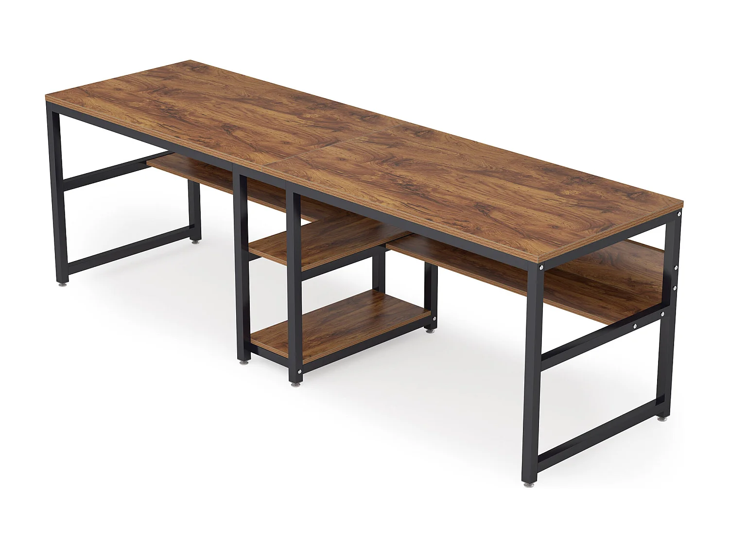 200 cm Bureau d'Ordinateur Double pour 2 Personnes, Table d'écriture Rustique avec étagère pour Le Bureau à Domicile Rustique