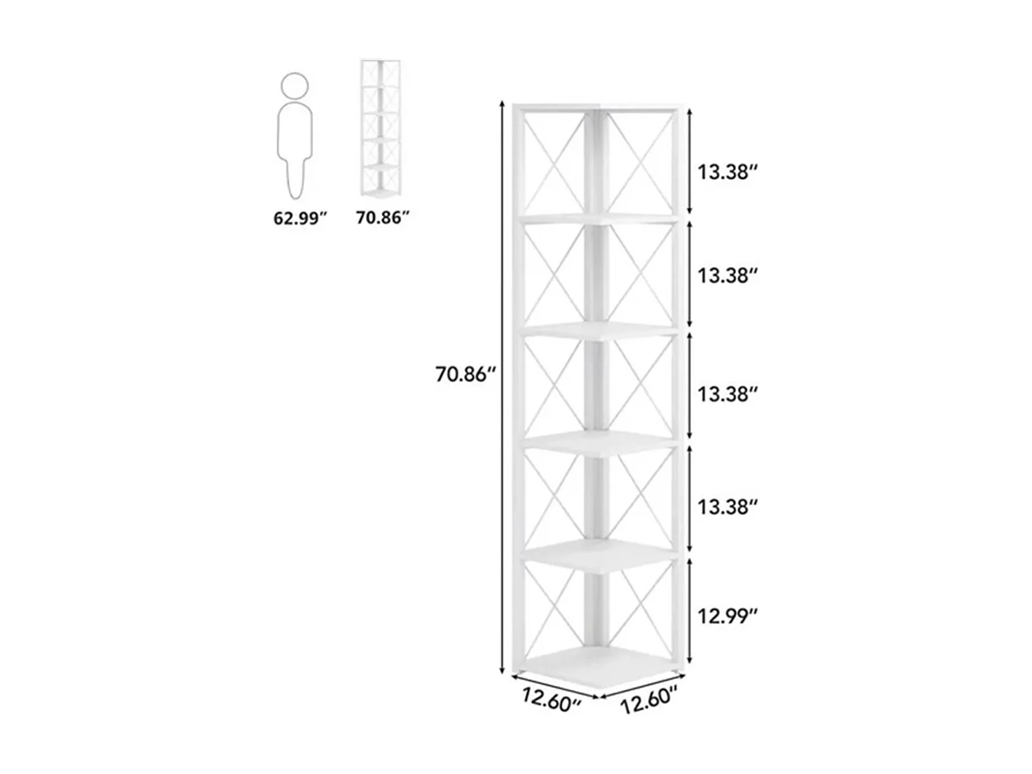Bibliothèque d'angle 180cm, étagère de Rangement, Support de Plante, 6 Niveaux Industriel pour la Maison, Bureau