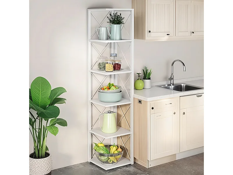 Bibliothèque d'angle 180cm, étagère de Rangement, Support de Plante, 6 Niveaux Industriel pour la Maison, Bureau