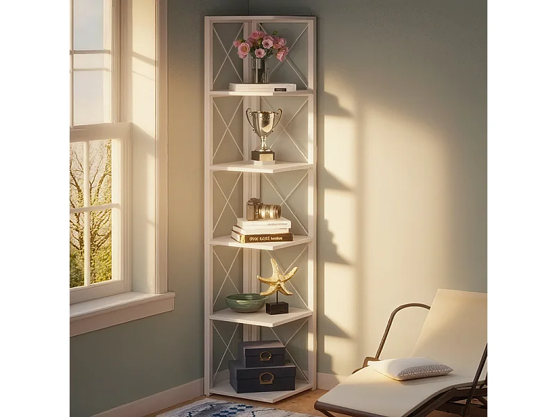 Bibliothèque d'angle 180cm, étagère de Rangement, Support de Plante, 6 Niveaux Industriel pour la Maison, Bureau