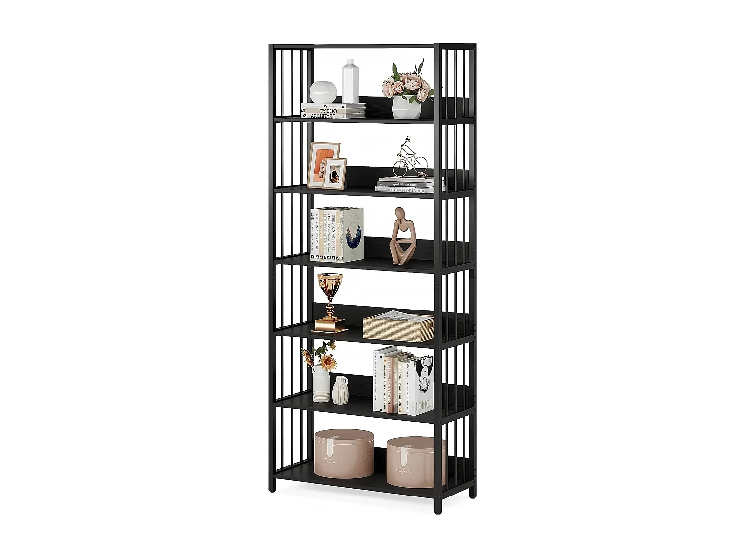 Bibliothèque Étagère de Rangement à 6 Niveaux, Bibliothèque étroite Extra Haute de 190 cm,70 x 30 x 190 cm (Noir)