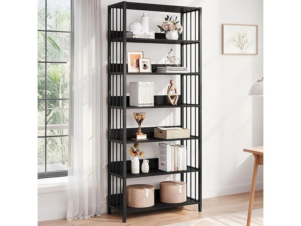Bibliothèque Étagère de Rangement à 6 Niveaux, Bibliothèque étroite Extra Haute de 190 cm,70 x 30 x 190 cm (Noir)