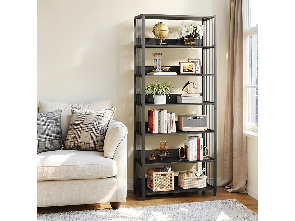 Bibliothèque Étagère de Rangement à 6 Niveaux, Bibliothèque étroite Extra Haute de 190 cm,70 x 30 x 190 cm (Noir)