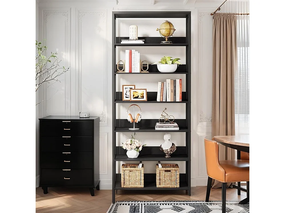 Bibliothèque Étagère de Rangement à 6 Niveaux, Bibliothèque étroite Extra Haute de 190 cm,70 x 30 x 190 cm (Noir)