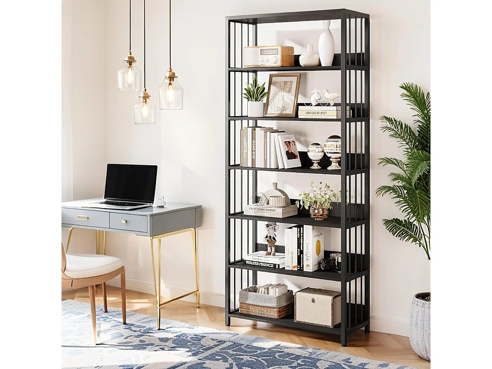 Bibliothèque Étagère de Rangement à 6 Niveaux, Bibliothèque étroite Extra Haute de 190 cm,70 x 30 x 190 cm (Noir)