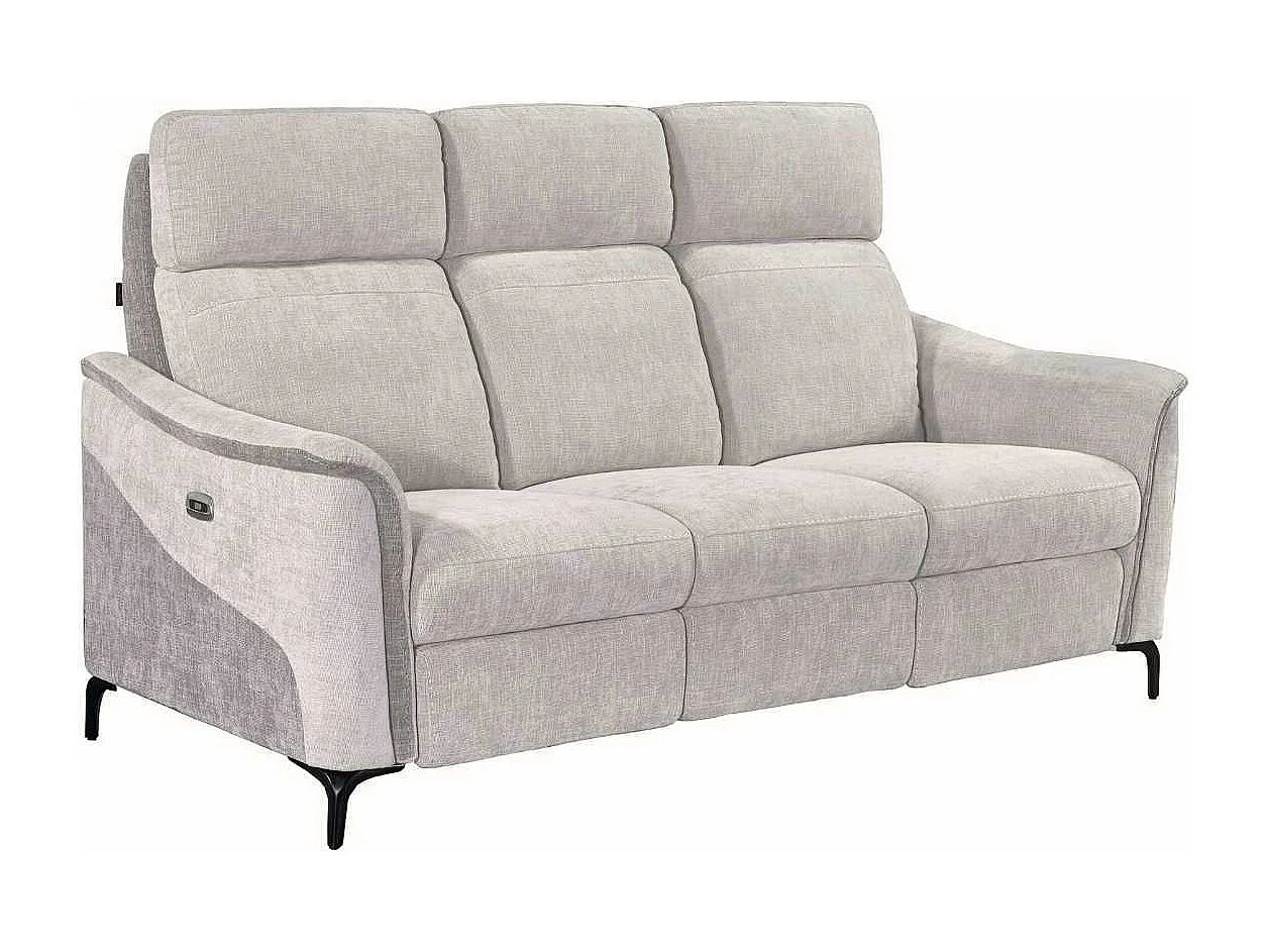 Canapé 3 places relax électrique tissu maillé ultra doux bi-olore gris avec tablette centrale - SOLLYS