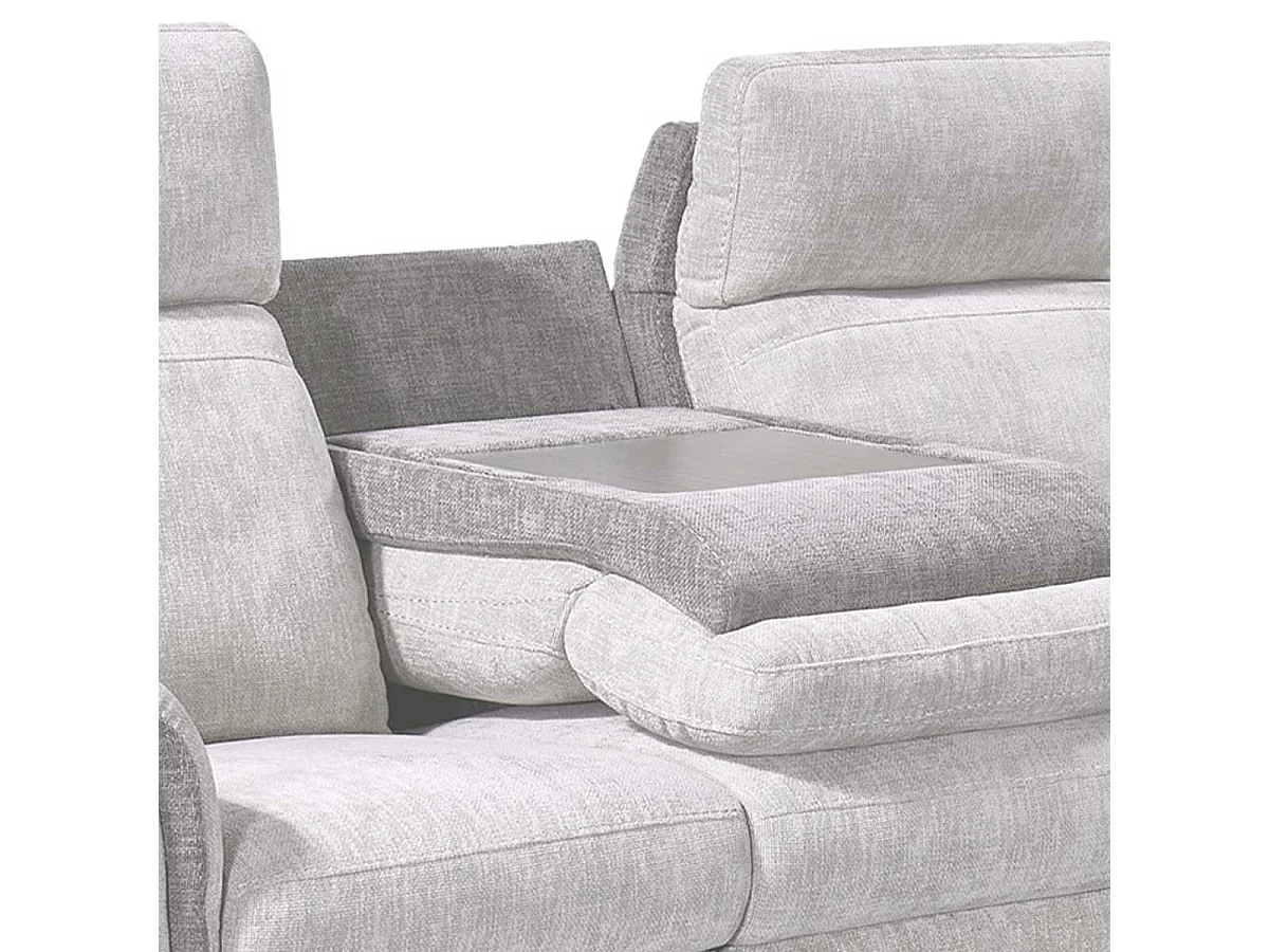 Canapé 3 places relax électrique tissu maillé ultra doux bi-olore gris avec tablette centrale - SOLLYS
