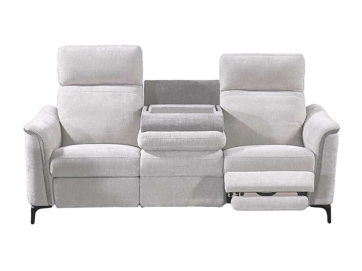 Canapé 3 places relax électrique tissu maillé ultra doux bi-olore gris avec tablette centrale - SOLLYS