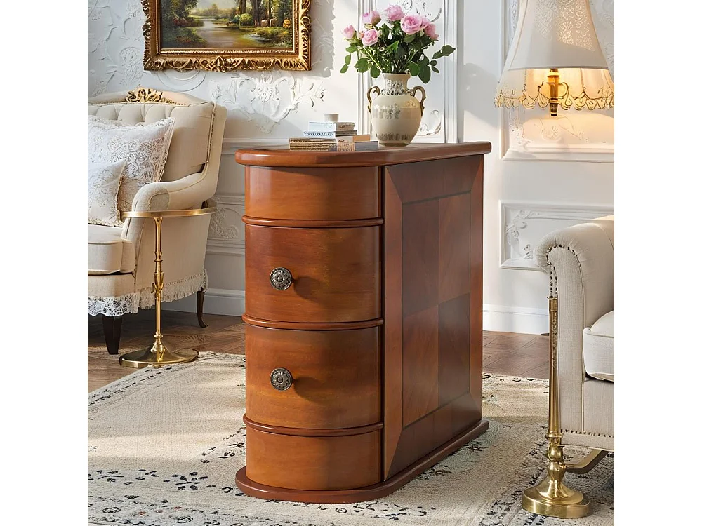 Table d'Appoint étroite en Bois, 2 Tiroirs, Bouts de Canapé de Salon, Table de Chevet Design pour Chambre, Pas de Montage Nécessaire, Noyer