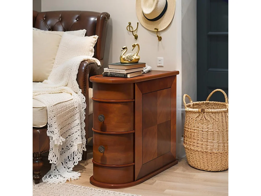 Table d'Appoint étroite en Bois, 2 Tiroirs, Bouts de Canapé de Salon, Table de Chevet Design pour Chambre, Pas de Montage Nécessaire, Noyer