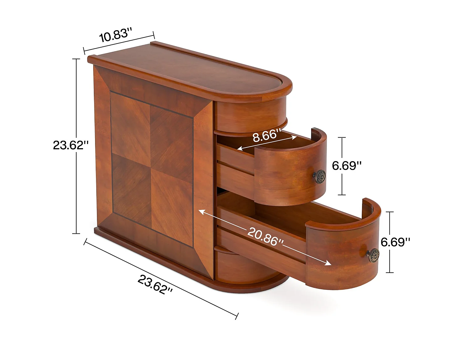 Table d'Appoint étroite en Bois, 2 Tiroirs, Bouts de Canapé de Salon, Table de Chevet Design pour Chambre, Pas de Montage Nécessaire, Noyer