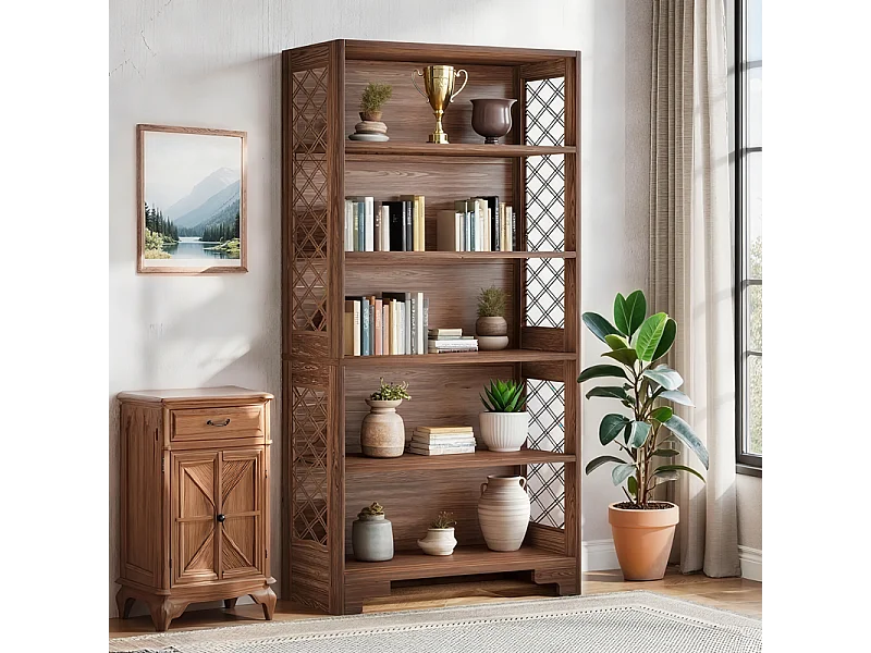 Bibliothèque à 6 niveaux, 180 cm, bibliothèque haute vintage, étagère de rangement à 5 niveaux, pour salon, bureau, chambre