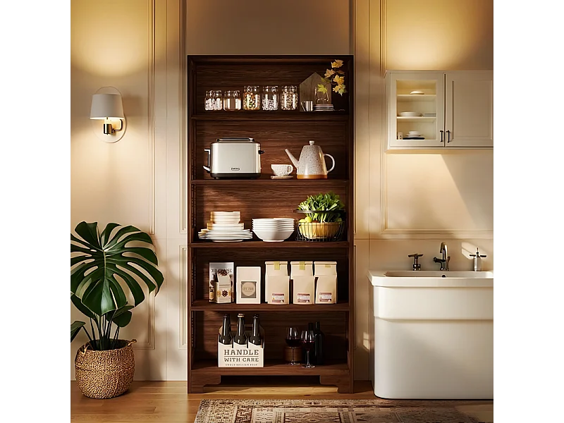 Bibliothèque à 6 niveaux, 180 cm, bibliothèque haute vintage, étagère de rangement à 5 niveaux, pour salon, bureau, chambre