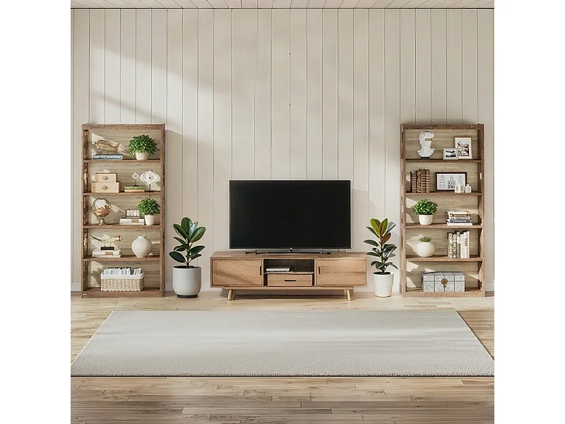 Bibliothèque vintage de 179 cm, Étagère de rangement à 5 niveaux, bibliothèque verticale ajourée, étagère haute autoportante