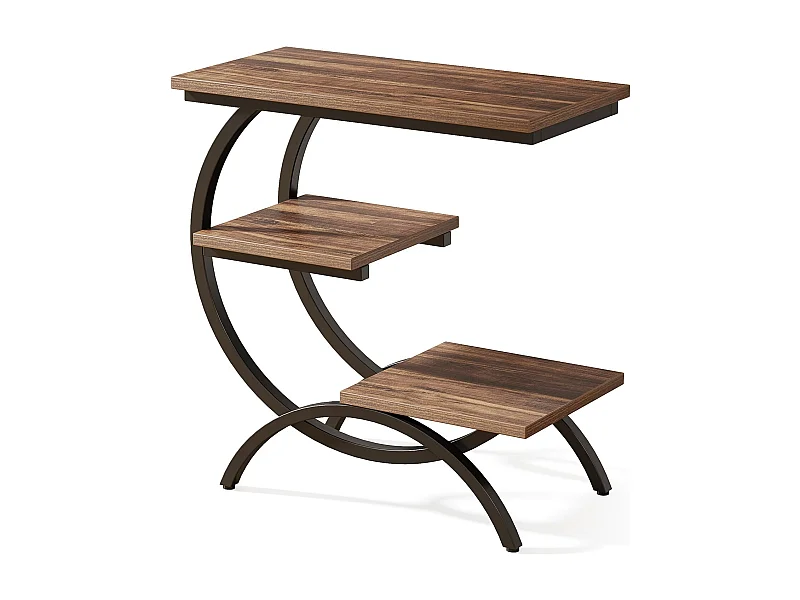 Table d'Appoint Bois - Petite Table Basses - Bout de Canapé avec 3 Étagères pour Salon, Chambre à Coucher, Marron Foncé