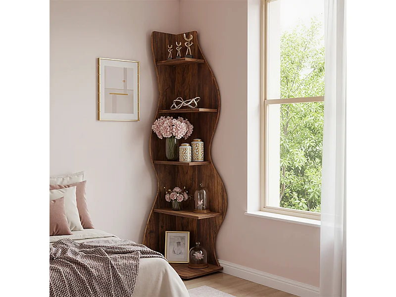 Petite Bibliothèque à 5 Niveaux,Support de Plante unité d'organisation avec pour la Maison, Bureau, Salon, Chambre à Coucher,Marron