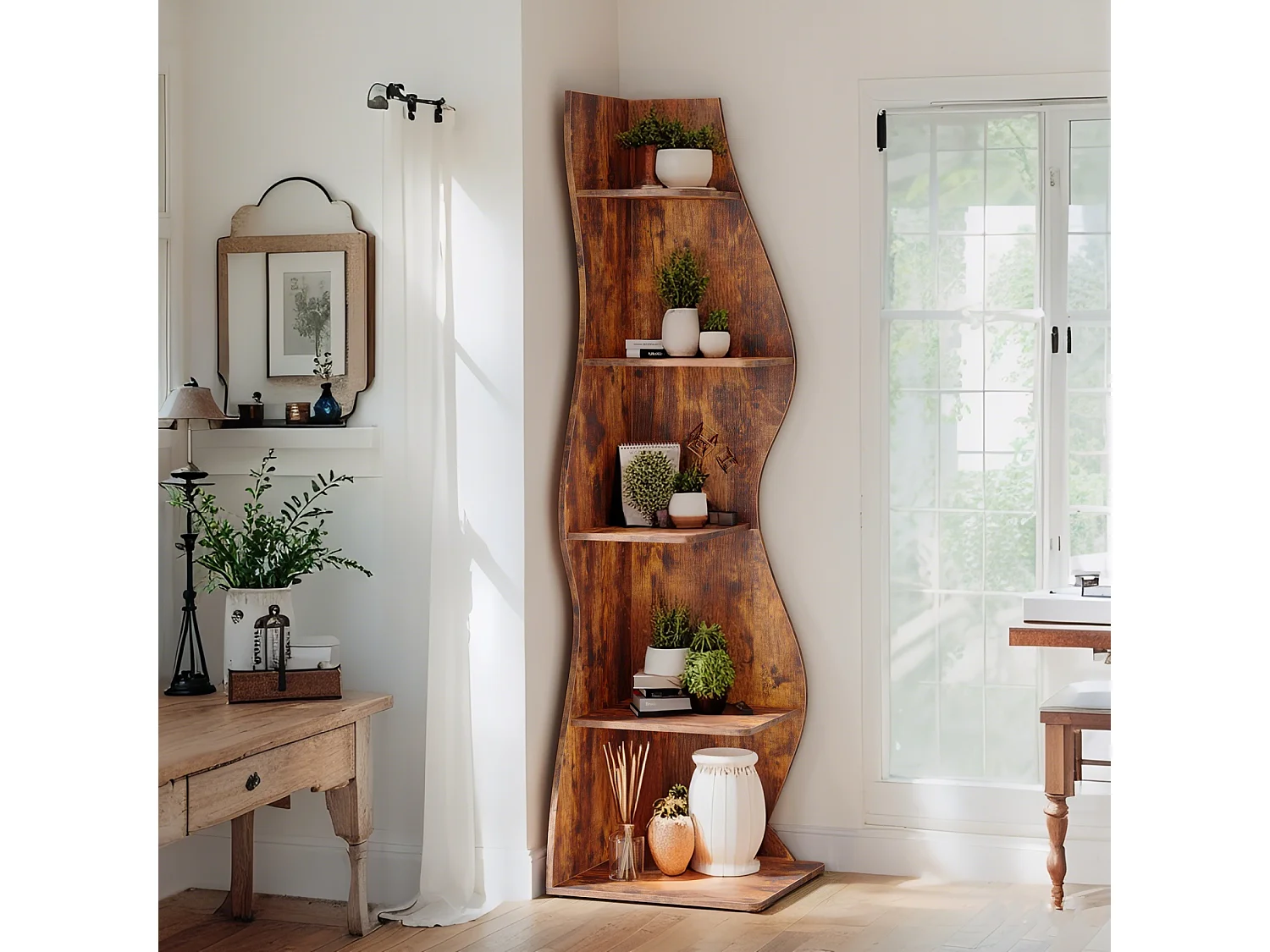 Petite Bibliothèque à 5 Niveaux,Support de Plante unité d'organisation avec pour la Maison, Bureau, Salon, Chambre à Coucher,Marron