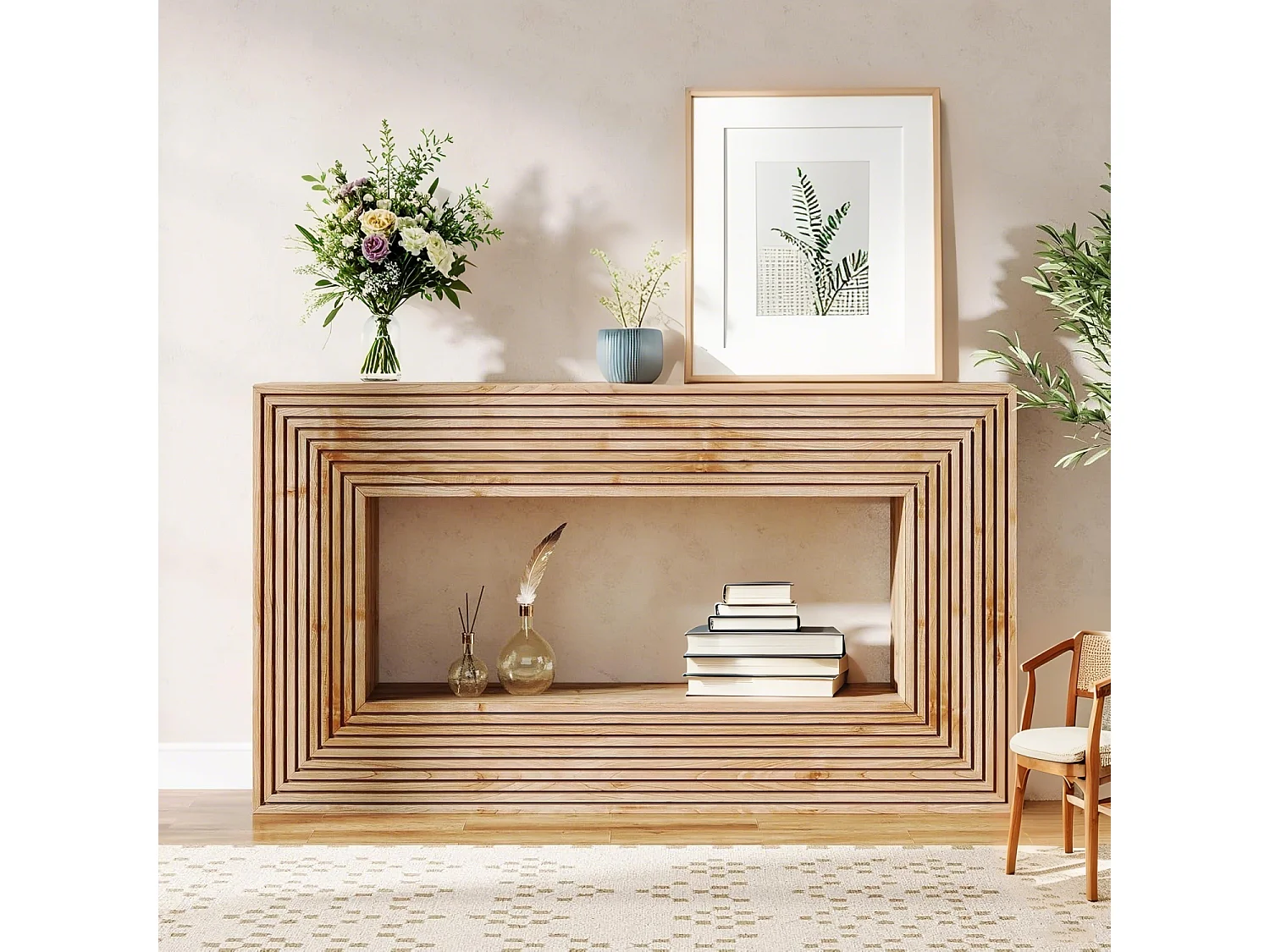 Table console de ferme, 150 x 30 x 83 cm, table de couloir, table basse étroite avec rangement en bois pour entrée, couloir, salon, naturel