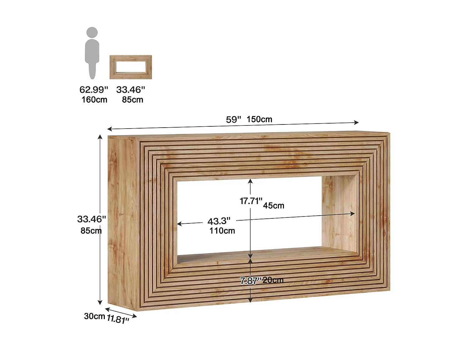 Table console de ferme, 150 x 30 x 83 cm, table de couloir, table basse étroite avec rangement en bois pour entrée, couloir, salon, naturel
