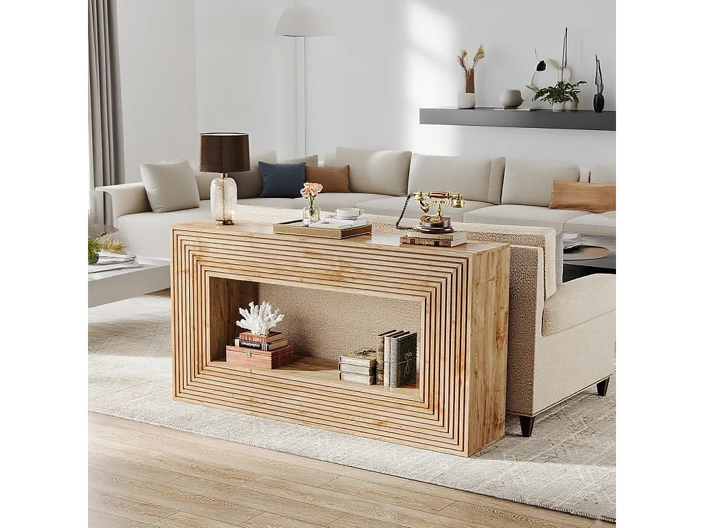 Table console de ferme, 150 x 30 x 83 cm, table de couloir, table basse étroite avec rangement en bois pour entrée, couloir, salon, naturel