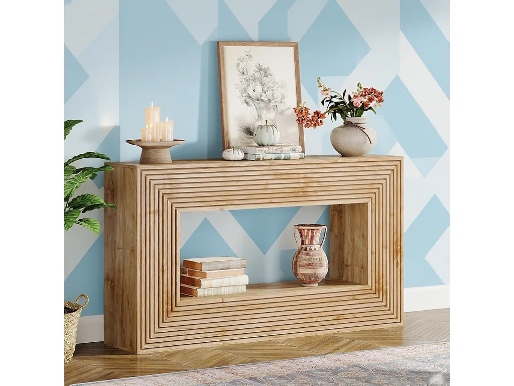 Table console de ferme, 150 x 30 x 83 cm, table de couloir, table basse étroite avec rangement en bois pour entrée, couloir, salon, naturel