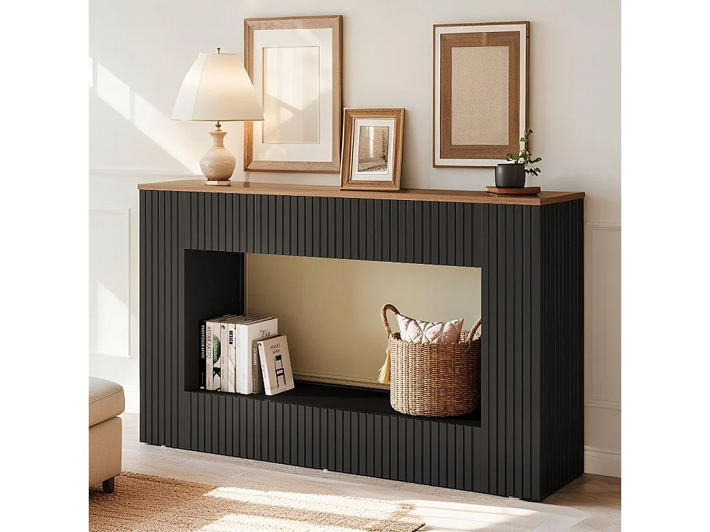Table console moderne, 140 x 30 x 85 cm, table de couloir, table basse étroite avec rangement, table basse en bois pour entrée, couloir, salon, noire