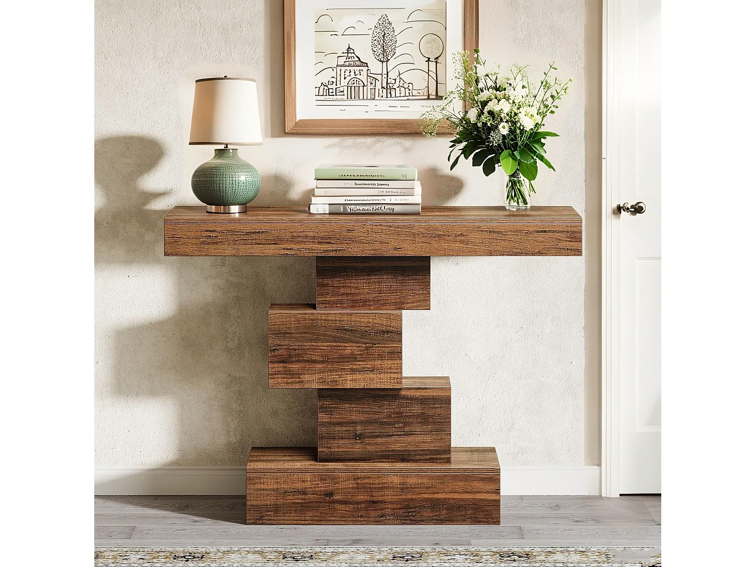 Table console en bois,Canapé mince et table d'entrée 108 x 30 x 80 cm,Organiseur de couloir étroit, marron industriel