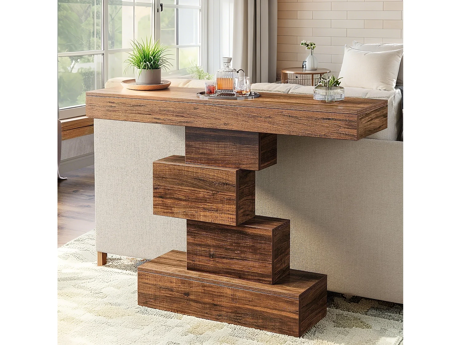 Table console en bois,Canapé mince et table d'entrée 108 x 30 x 80 cm,Organiseur de couloir étroit, marron industriel