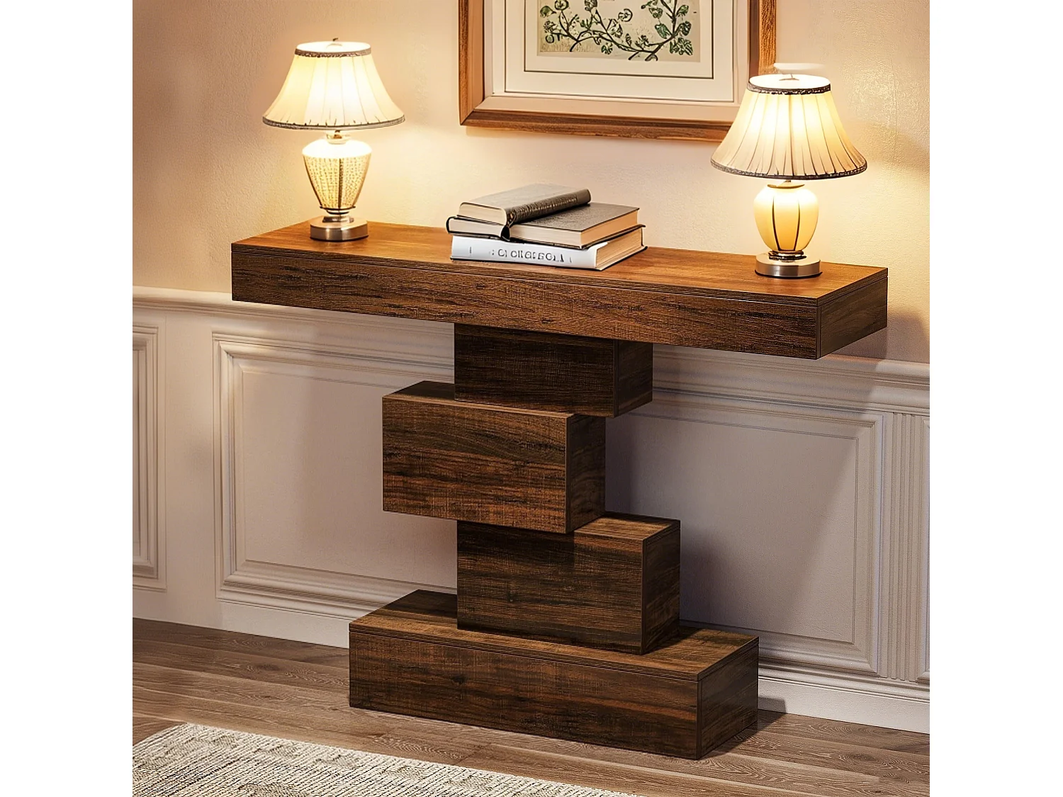 Table console en bois,Canapé mince et table d'entrée 108 x 30 x 80 cm,Organiseur de couloir étroit, marron industriel